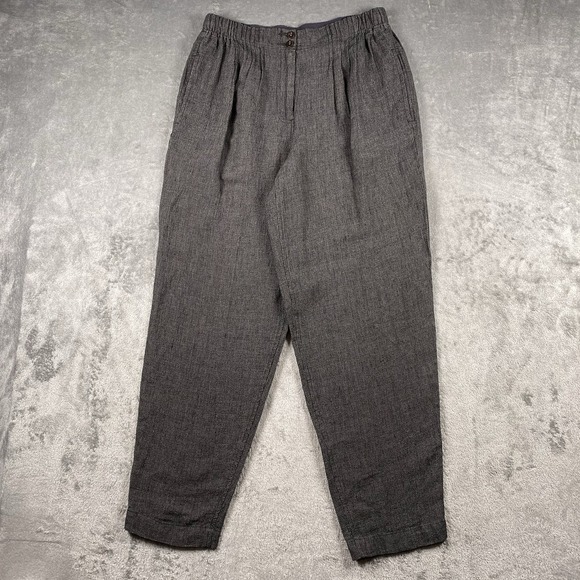 Poetry Pants - POETRY Pants Womens Sz 8 Grey Linen Tapered Trousers Crop Pleated Houndstooth